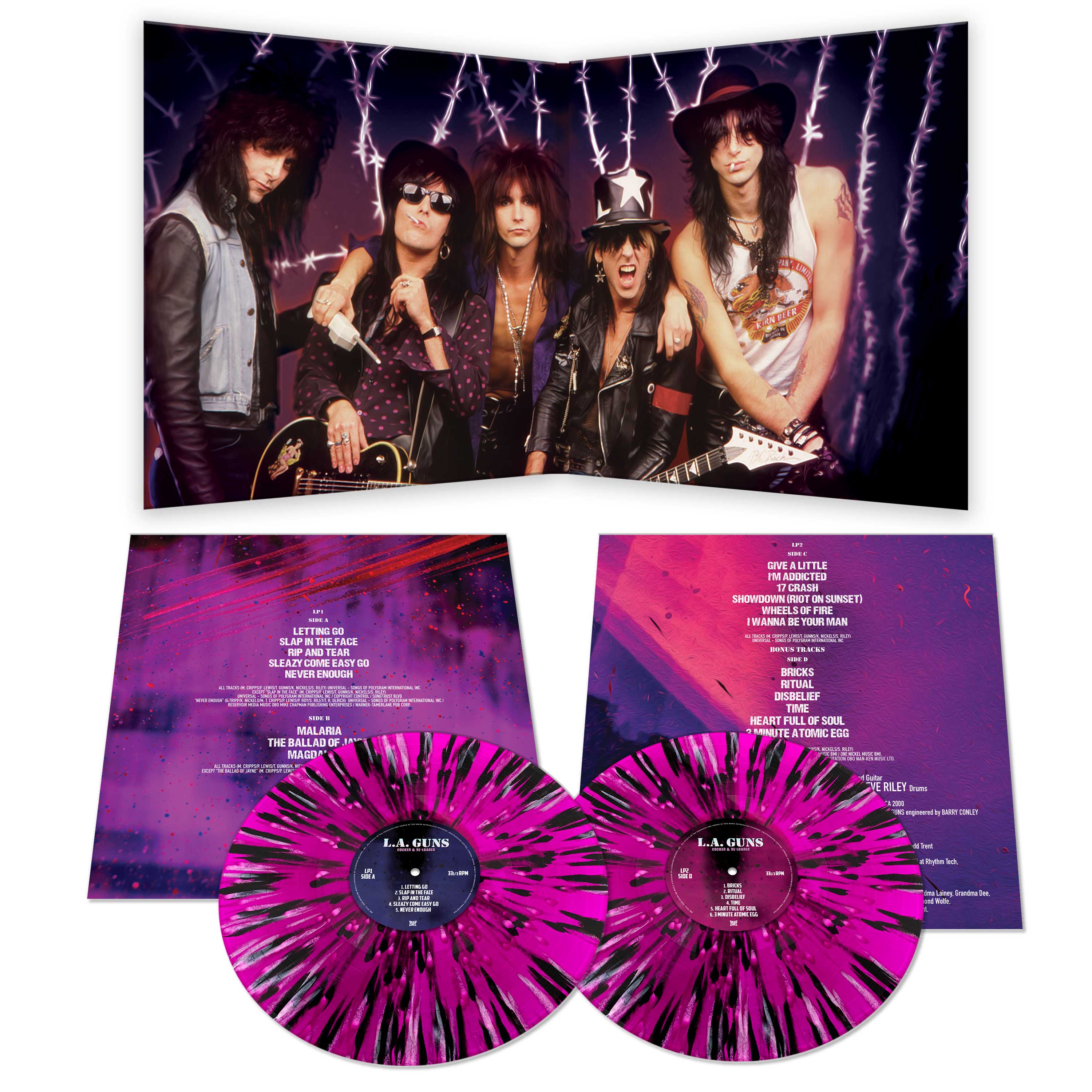 L.A. Guns - Cocked & Re-Loaded (Purple-Black-White Splatter Vinyl) - Image 2