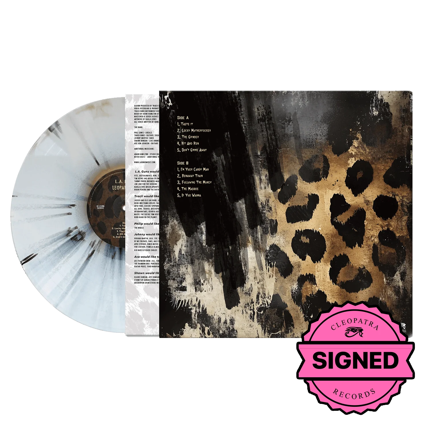 L.A. Guns - Leopard Skin (Gold/White/Black Splatter Vinyl LP - Signed by Tracii Guns) - Image 3