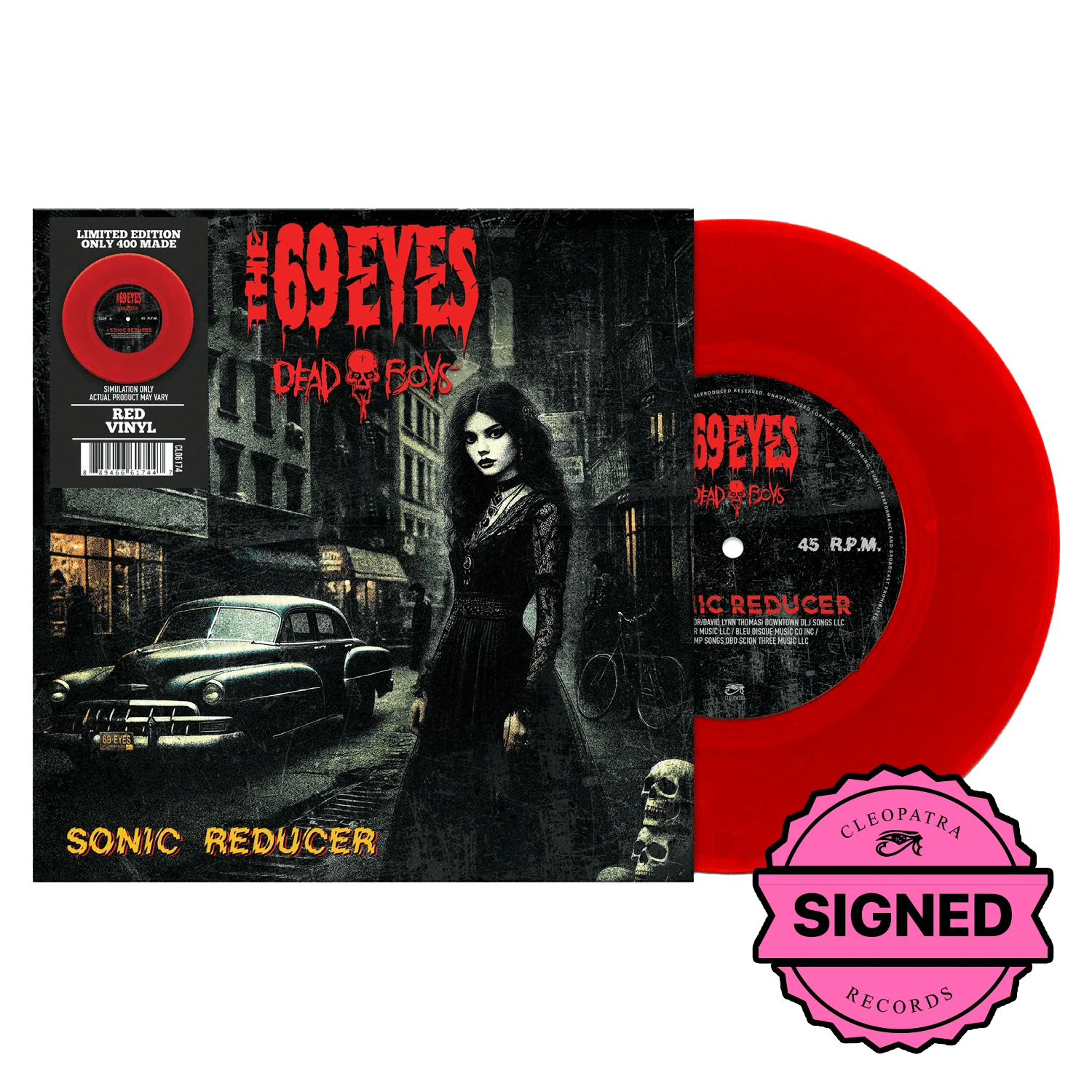 The 69 Eyes, Dead Boys - Sonic Reducer (Blood Red 7" Vinyl - Signed by Jyrki, Jussi, Bazie)
